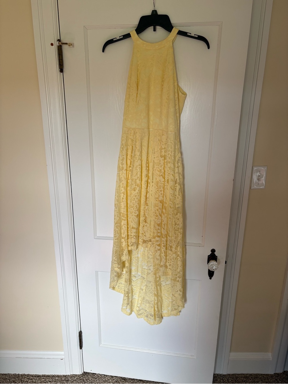 Yellow Lace High-Neck Maxi Dress